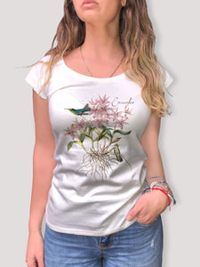 Camiseta 100% algodón "Orquídea y Colibríes"