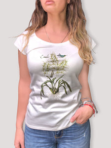 Camiseta 100% algodón "Brassia y Colibríes"