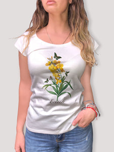 Camiseta 100% algodón "Flores Amarillas y Mariposas"