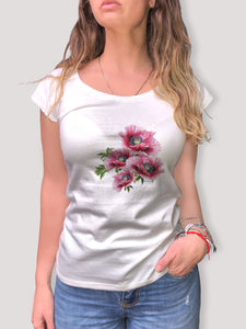 Camiseta 100% algodón "Flores Rosadas"