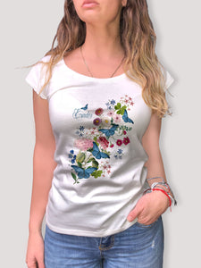 Camiseta 100% algodón "Jardín de Flores y Mariposas"